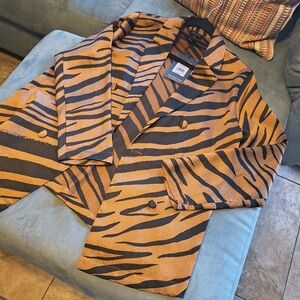 Who What Wear Black and Orange Tiger-Print Double-Breasted Blazer